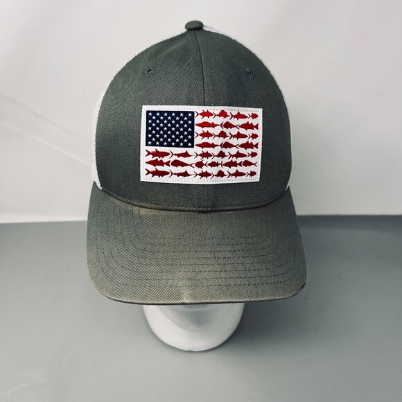Columbia Unisex Hat O/S Green White Mesh Snapback PFG Fish Flag Patch Cap - Picture 1 of 8